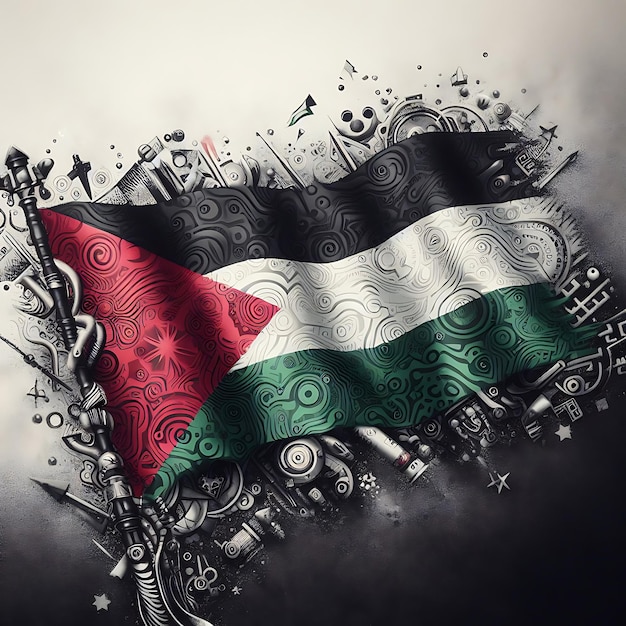 A creative and visually descriptive rendering of the Palestine flag