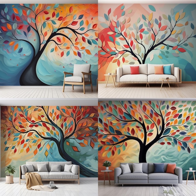 Photo creative wallpaper background simple style illustration colorful art banner shape green tree