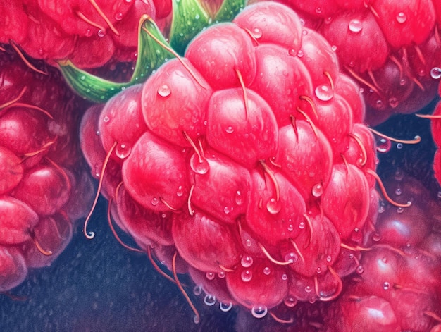 Creative watercolor painting of raspberry