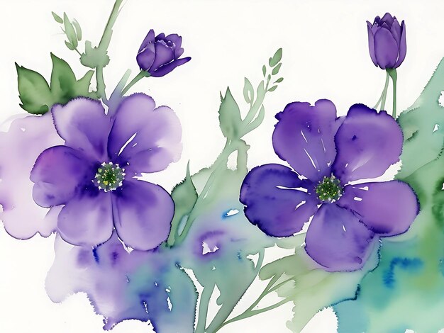 Creative watercolor purple flowers