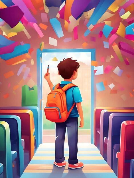 Creative welcome back to school student standing boy handbook Ai Generated