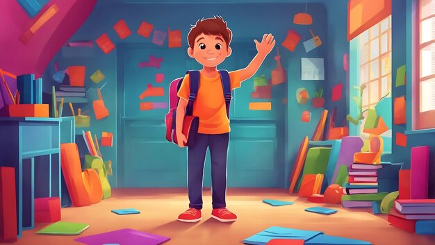 Creative welcome back to school student standing boy handbook Ai Generated