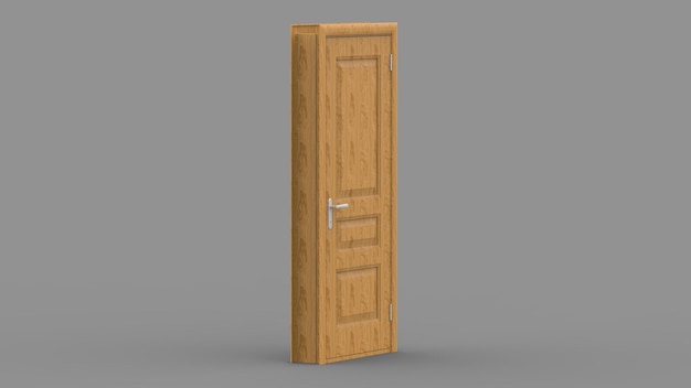 Creative wooden door illustration of open closed door entrance realistic doorway isolated on background 3d