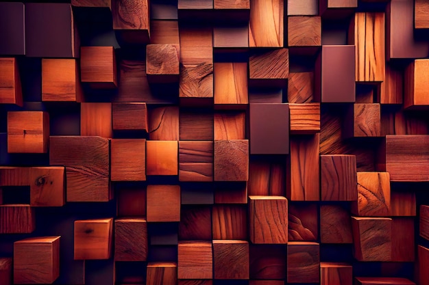 正方形のタイルを使用したクリエイティブな木製壁面 ジェネレーティブ AI