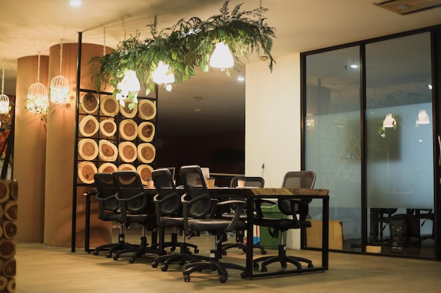 Creative work space in warm light meeting room at modern office