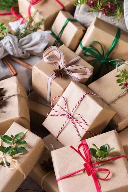 Creative zero waste Christmas concept handmade gift boxes