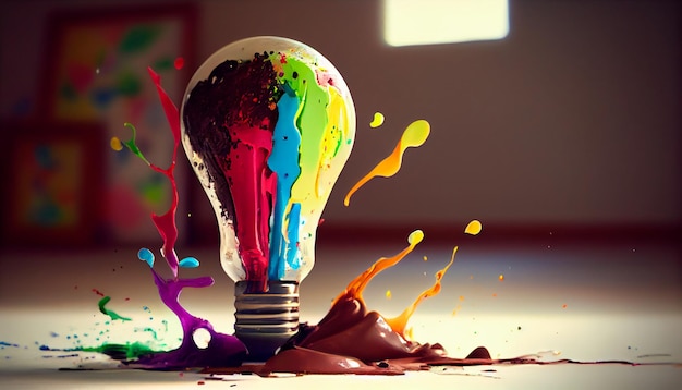 Creativity concept with lightbulb made from oil paint mix AI generative