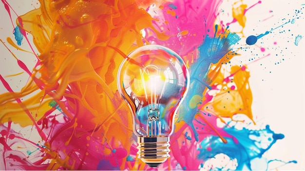 creativity and innovation concept light bulb with color splash background