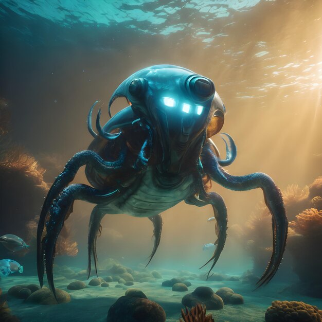 Premium AI Image | Creature in Ocean Of Tartars Background