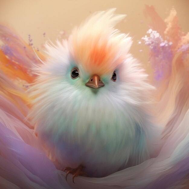 Photo a creature with fluffy pastel colored feathers