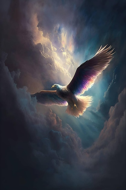 Credible bird soaring through the clouds bird full artistic