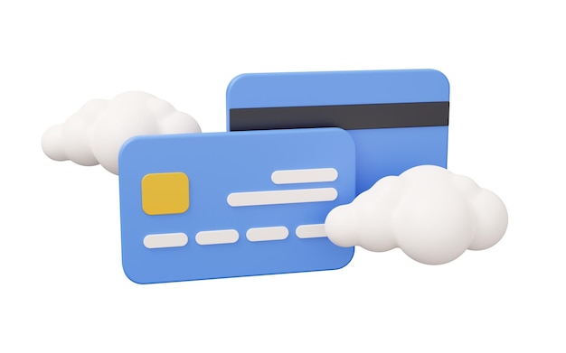 Credit card cloud 3d illustration Minimal 3d render illustration isolated on white background