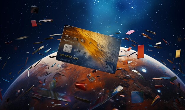 Credit card falling into the earth 3D illustration