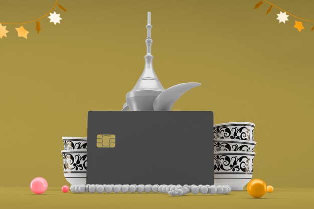 Credit Card Front Side In Eid Themed Background