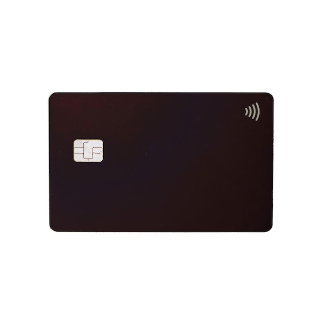 The credit card is black in color on a white background