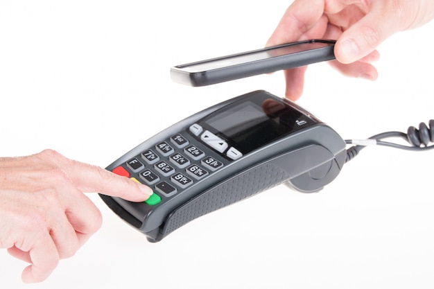 Credit card machine with code reader and smartphone