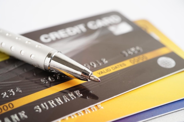 Credit card for online shopping security finance business concept