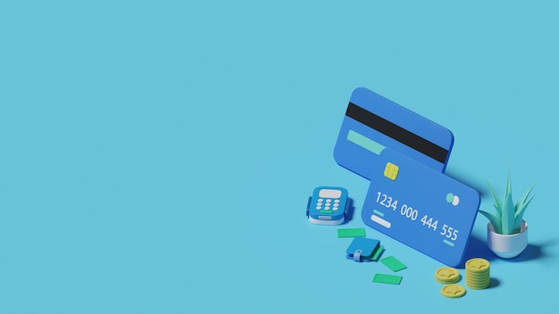 Credit card payment 3d illustration concept. Premium photo