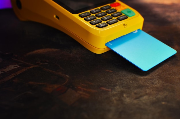 Credit card payment machine. pos terminal and bank card.
concept of payments, money,