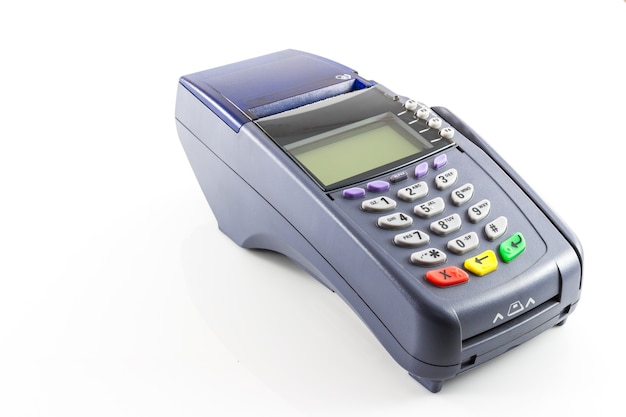 credit card reader machine on white background