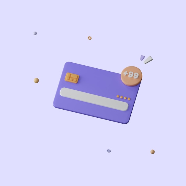 Photo credit card with notification online shopping p 3d icon render illustration