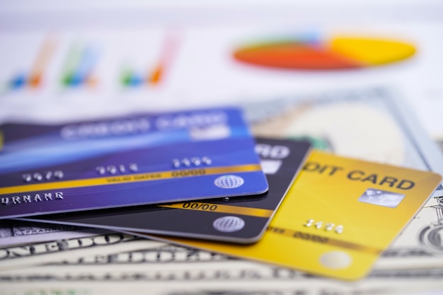Credit cards on chart and graph papers