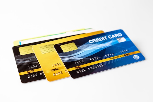 Credit cards mockup on white background.