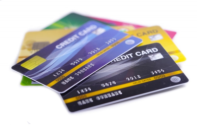 Credit cards model on white background.