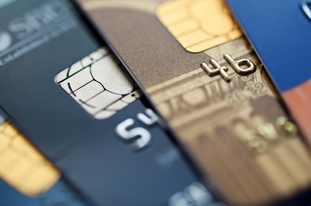 credit cards, selective focus. closeup.