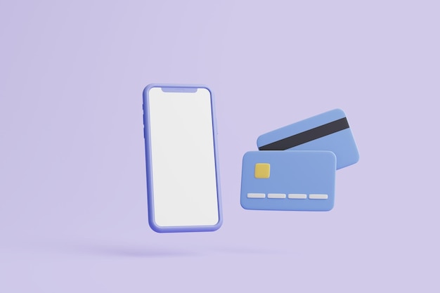 Credit cards with smartphone on pastel background Business and online payment concept 3D render