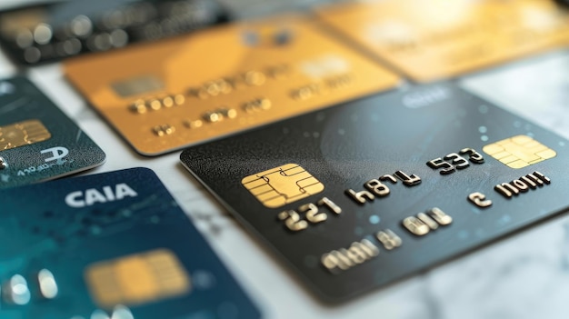 白い背景のお金の概念にクレジット カードまたはデビット カード