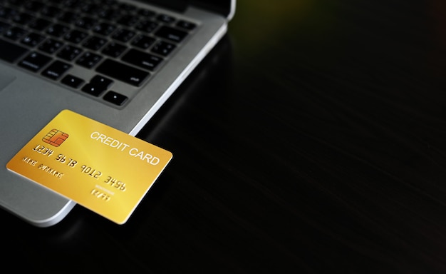 Foto creditcard close-up shot concept van online winkelen, kopie ruimte