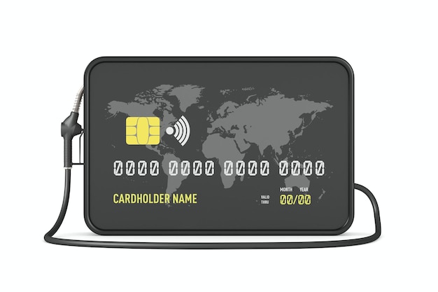 Creditcard en mondstukbrandstof op witte achtergrond geïsoleerde 3d illustratie