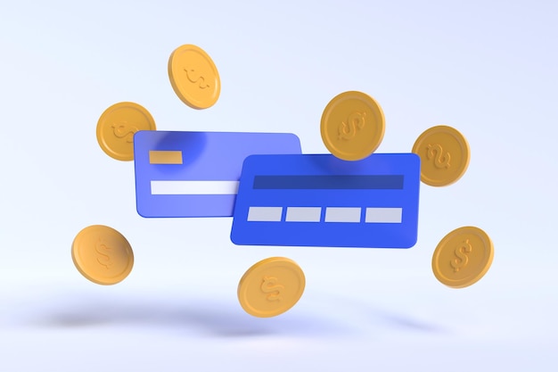 Creditcard met munten 3d render illustratie