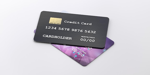 Creditcards geïsoleerd op witte achtergrond E-commerce bankieren concept 3d illustratie