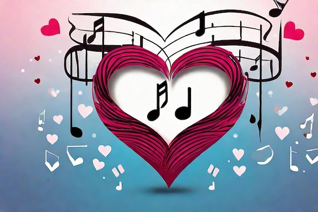 Creëer een afbeelding gebaseerd op de naam Lyric Love Hub met muzieknoten op de achtergrond van een hart