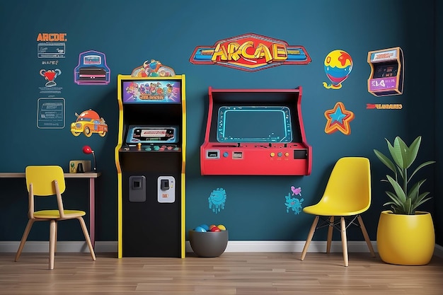 Foto creëer een speelse sfeer met retro arcade game room wall decals