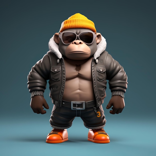 Foto creëer een super schattige 3d cartoon gorilla in stedelijke kleren