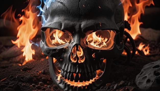 Creepy burning skull skeleton wallpaper halloween