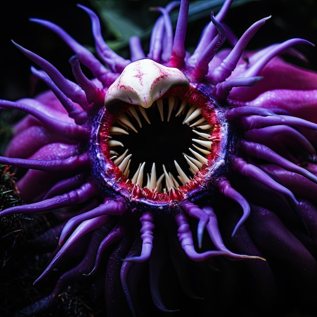 Жуткая плотоядная растение макро страшная фотография токсичная кислота реалистичные зубы реализм хищническое искусство