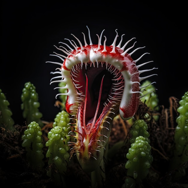 Photo creepy carnivorous plant photo macro forest scary horror teeth toxic acis art poster wallpaper