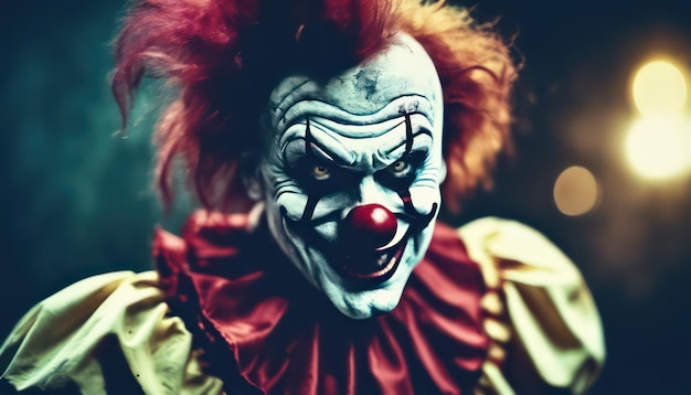 Creepy clown against dark background