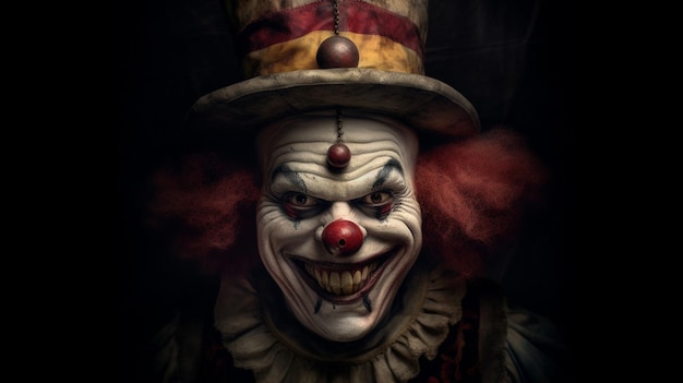 A creepy clown with a sinister grin