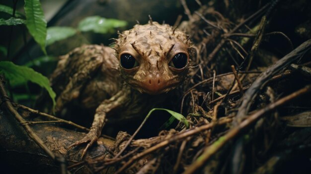 Photo creepy creature of the rainy jungle