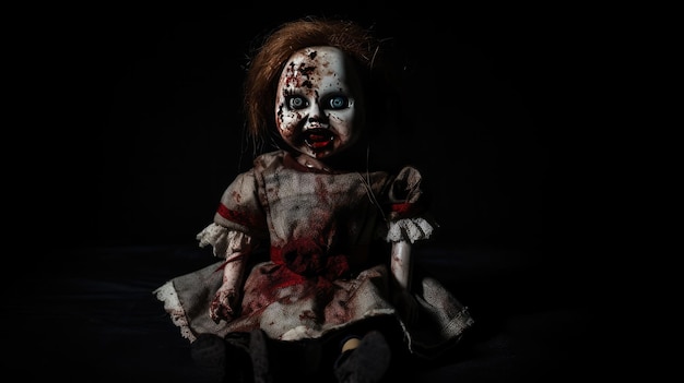 A creepy doll with blood on it