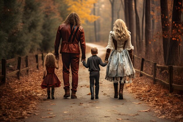 Foto famiglia inquietante vestita da halloween.