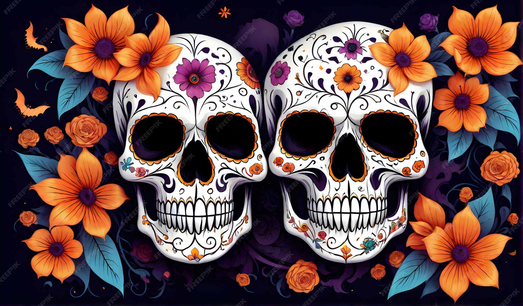 Premium AI Image Creepy Floral skull for Halloween and day of the