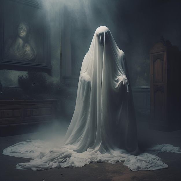 Foto fantasma inquietante in uno sfondo misterioso