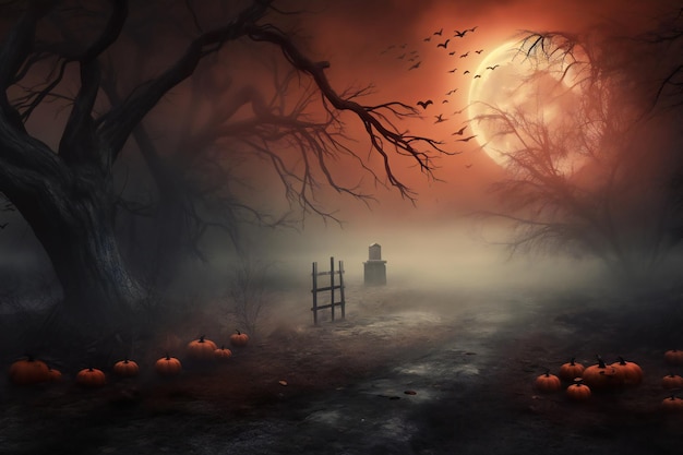 Creepy halloween background with soft fog