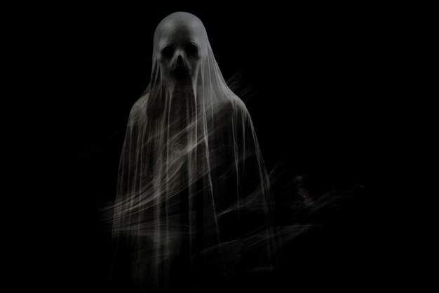 Фото Жуткий хэллоуин эффект призраков наложение фото эфирный призрак белый силуэт таинственный фантом